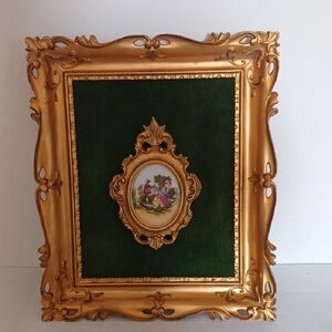 Ornate Gold and Green Framed Art Fragonart Style Made in Italy